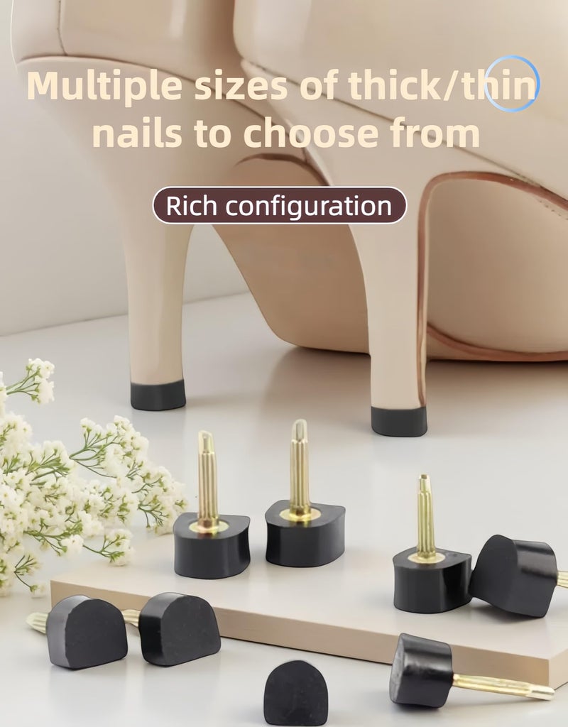 RyanDesign 10 Pairs High Heel Tips Replacement - U/Cap Style, 2.4mm & 3mm Metal Core, 5 Sizes (8-12mm) | Durable Non-Slip Heel Caps for Women's Shoes | Quiet, Quick DIY Installation (Black) - Image 3