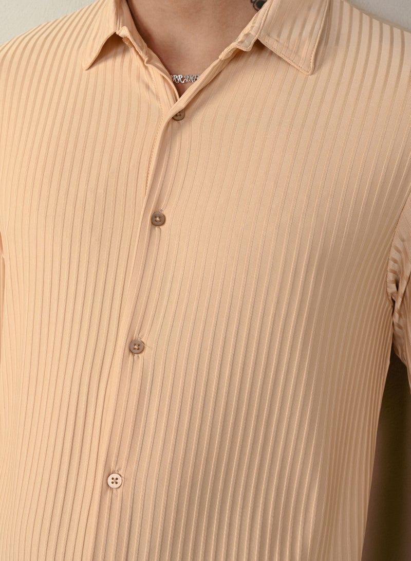 Marrakech Long Sleeves Ribbed Casual Shirt for Men - Beige - Image 2