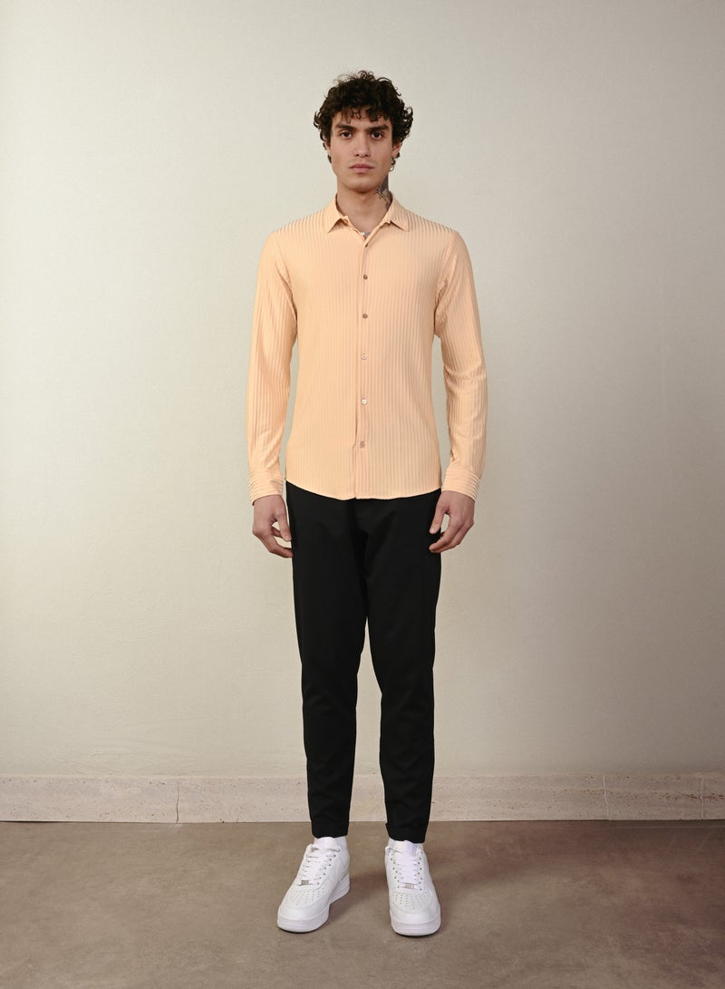Marrakech Long Sleeves Ribbed Casual Shirt for Men - Beige - Image 1