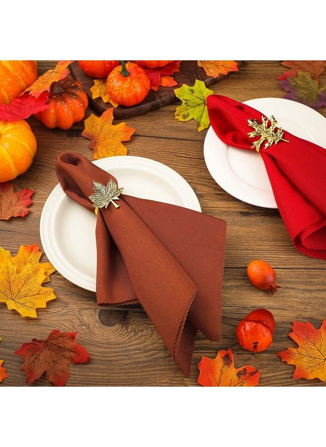 eBoot - 16 Pcs Fall Thanksgiving Napkin Ring Set 8 Pcs Napkin Rings And 8 Pcs Washable Thanksgiving Dinner Napkins For Fall Party Holiday Kitchen Table Decoration For Autumn Party Supplies Decor (Maple) - Image 1