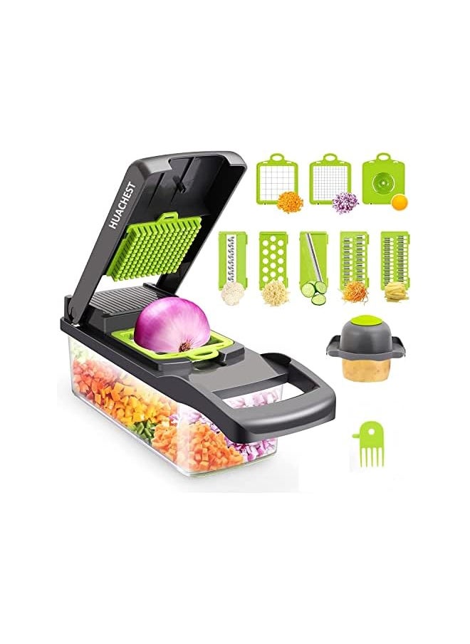 13 in 1 Vegetable Chopper, Multifunctional Food Choppers Onion Chopper Vegetable Slicer Cutter Dicer Veggie chopper with 7 Blades,Colander Basket,Container for Salad Potato Carrot Garlic