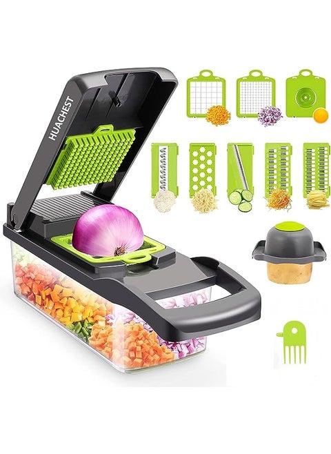 13 in 1 Vegetable Chopper, Multifunctional Food Choppers Onion Chopper Vegetable Slicer Cutter Dicer Veggie chopper with 7 Blades,Colander Basket,Container for Salad Potato Carrot Garlic