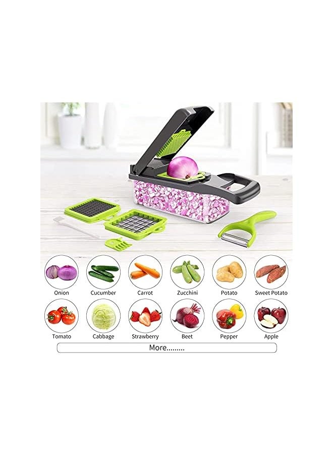 13 in 1 Vegetable Chopper, Multifunctional Food Choppers Onion Chopper Vegetable Slicer Cutter Dicer Veggie chopper with 7 Blades,Colander Basket,Container for Salad Potato Carrot Garlic