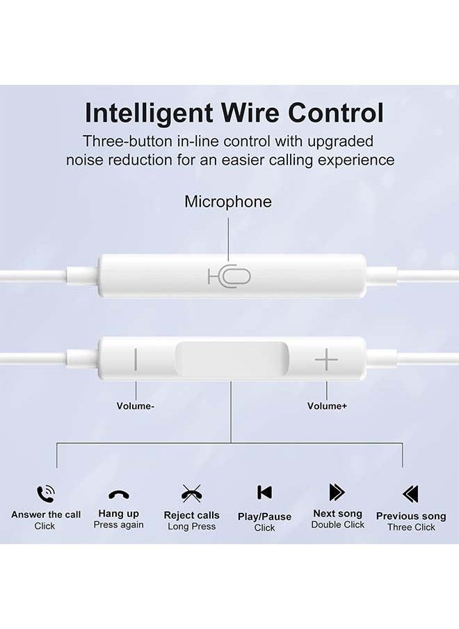 Generic - Earphones with Lightning Connector (Built-in Mic and Volume Control) Compatible with iPhone 14/13/12/SE/11/XR/XS/X/8/7 - All iOS White - Image 1