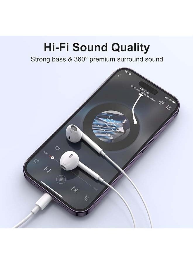 Generic - Earphones with Lightning Connector (Built-in Mic and Volume Control) Compatible with iPhone 14/13/12/SE/11/XR/XS/X/8/7 - All iOS White - Image 1