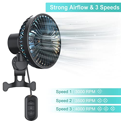 Amsdifio Car Fan, with Clip On, Oscillation Fan with Powerful 3 Speed, 360 Degree Rotatable, RGB Lighting, Auto Cooling Air Fan for Car, Truck, SUV, RV, Vehicles (5V, Black) - Image 2