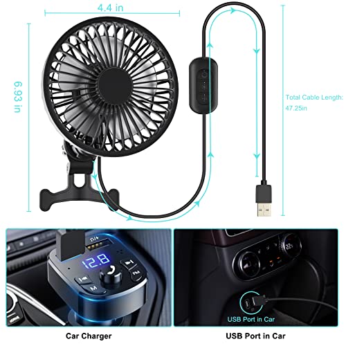 Amsdifio Car Fan, with Clip On, Oscillation Fan with Powerful 3 Speed, 360 Degree Rotatable, RGB Lighting, Auto Cooling Air Fan for Car, Truck, SUV, RV, Vehicles (5V, Black) - Image 5