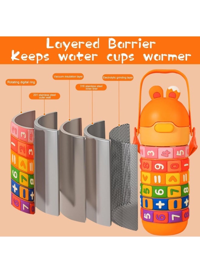 تويسو زجاجة مياه لتعلم الرياضيات من Twisoo Kids - 430 مل، خالية من مادة BPA، مصنوعة من الفولاذ المقاوم للصدأ مانعة للتسرب، معزولة بالفراغ مع القش والحزام - Image 2