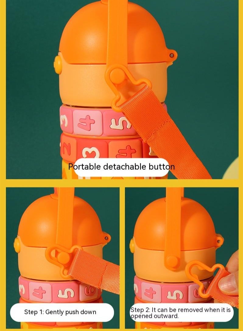 تويسو زجاجة مياه لتعلم الرياضيات من Twisoo Kids - 430 مل، خالية من مادة BPA، مصنوعة من الفولاذ المقاوم للصدأ مانعة للتسرب، معزولة بالفراغ مع القش والحزام - Image 4