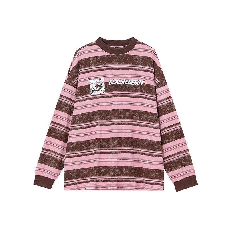 Richdeer American Style Lazy Chic Tie-Dye Striped Oversize Long Sleeve T-Shirt Retro Couple T-Shirt - Image 1
