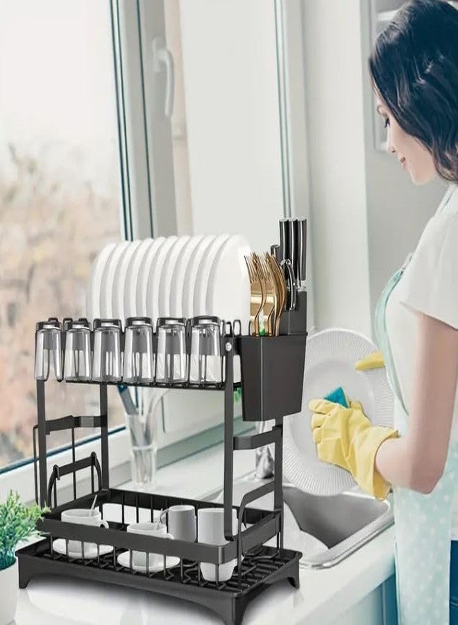 Glaceon Dish Drying Rack, Dish Rack for Kitchen Counter, Dish Drainers for Kitchen Storage & Organisation with Cup Holder, Large Capacity Dish Rack and Drainboard Set - Image 4