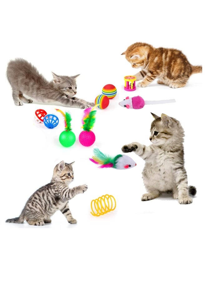 Flushrenic A set of 22 cat toys, including an interactive feather toy, a non erasable mouse doll, a polyester wrinkled ball bell toy strap, and a foldable tunnel, among other cat toys - Image 5