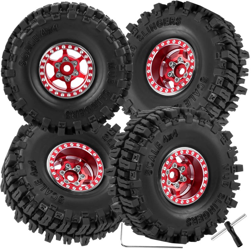 hopsupRC RC 10 Beadlock Truck Tires for 118 124 Trx4m SCX24 RC CrawlerRC Wheels TiresAluminum 10 Beadlock Wheel Rim10in Tires TyresRed4PCS - Image 3