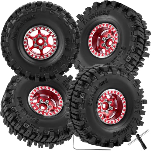 hopsupRC RC 10 Beadlock Truck Tires for 118 124 Trx4m SCX24 RC CrawlerRC Wheels TiresAluminum 10 Beadlock Wheel Rim10in Tires TyresRed4PCS - Image 1