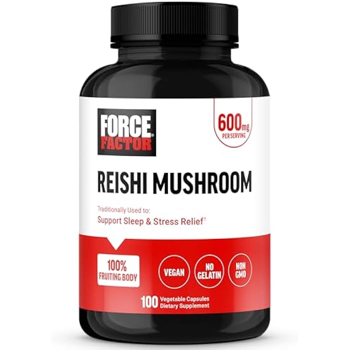 Force Factor Reishi Mushroom Supplement, Stress Relief Supplement and Sleep Support Supplement Made with Reishi Mushroom Extract, Vegan, No Gelatin, Non-GMO, 100 Vegetable Capsules - Image 1