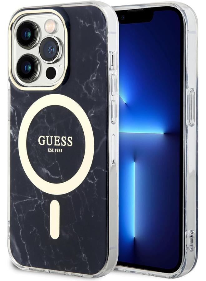 erorex Guess For Iphone 15 Pro Case Compatible With Magsafe Iml Case With Marble Pattern Anti Scratch Drop Resistant Full Slim Bumper Protection Back Cover For Iphone 15 Pro 6.1" Black - Image 1