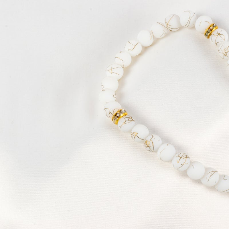 سبحة من حجر المرمر الأبيض المدهب  من 33 حبة - Image 2