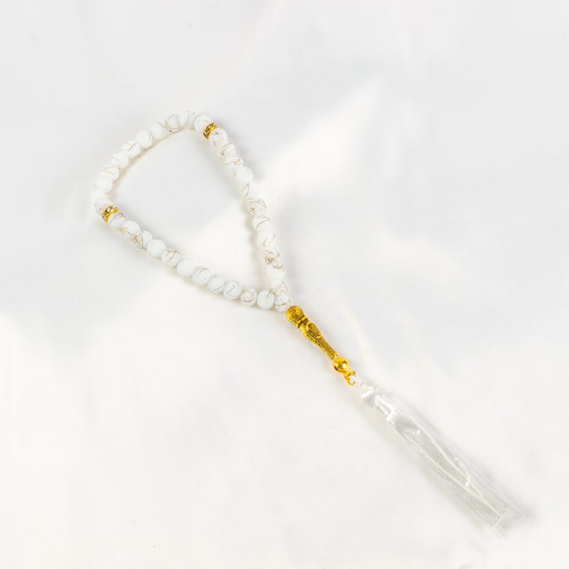سبحة من حجر المرمر الأبيض المدهب  من 33 حبة - Image 1