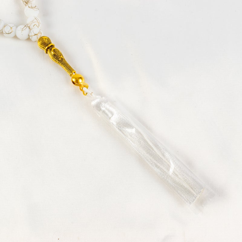 سبحة من حجر المرمر الأبيض المدهب  من 33 حبة - Image 4