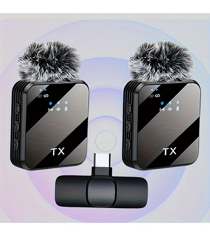 Professional Wireless Lavalier Microphone Intelligent Noise Reduction Omnidirectional Condenser Mic Black 1 In 1 Type C For Content Recording Live Streaming Interviews Song Recording And Singing - Image 1
