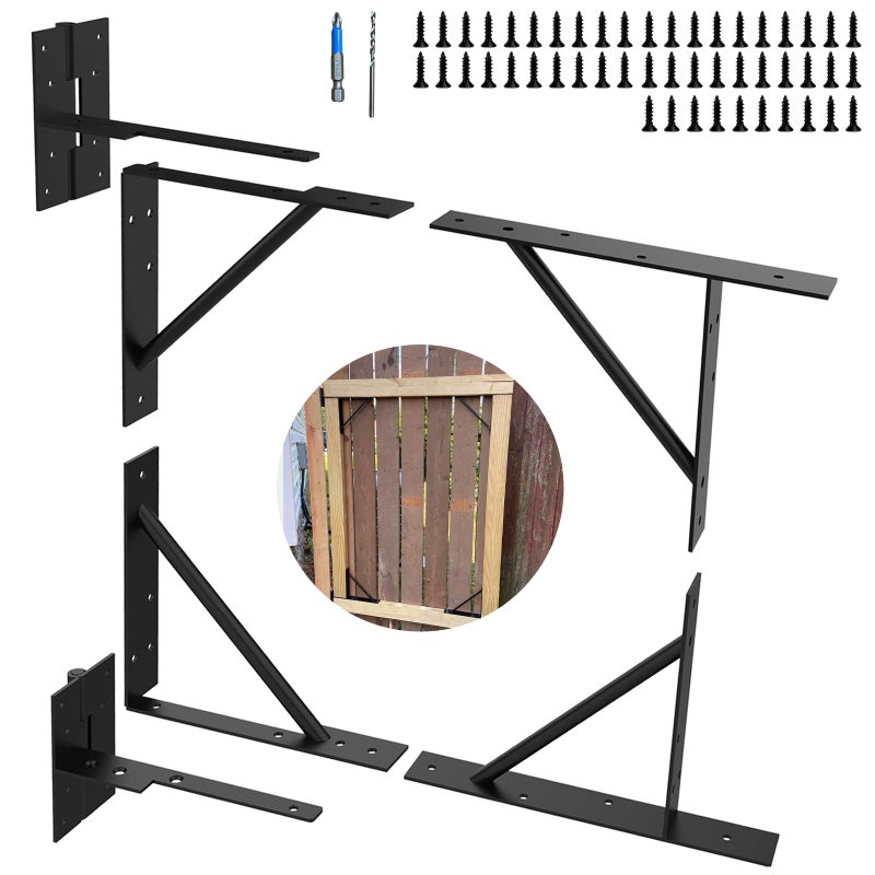 Homydom Gate Corner Brace Bracket Heavy Duty Adjustable Anti Sag Gate Kit Gate Hardware for Wooden Fence Gate Sturdy Solid Iron for Shed Doors Corral Gates Driveway Gates Wood Windows