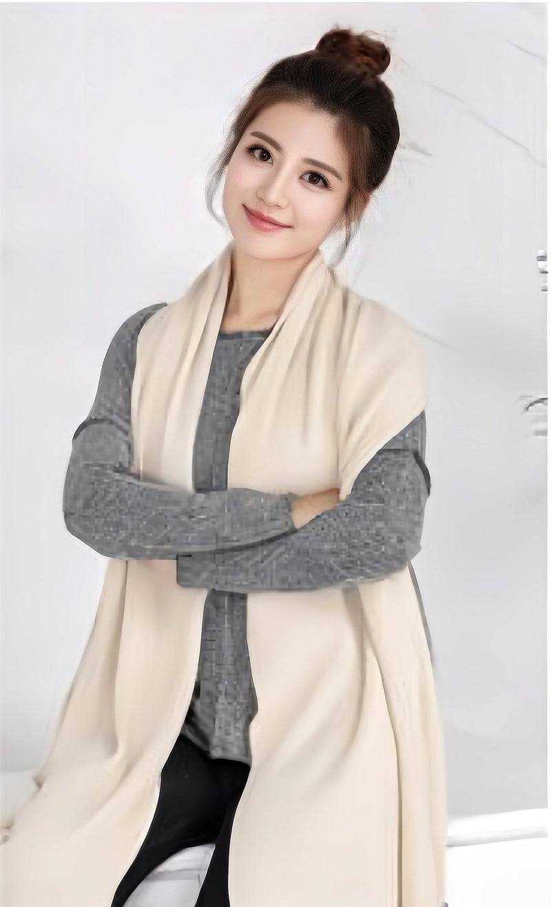 Wander Agio Women's Warm Long Shawl Winter Scarfs Large Scarf Pure Color Beige - Image 3