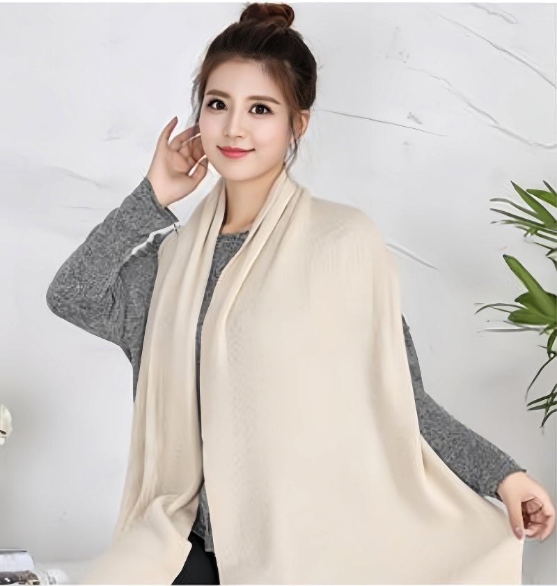Wander Agio Women's Warm Long Shawl Winter Scarfs Large Scarf Pure Color Beige - Image 2