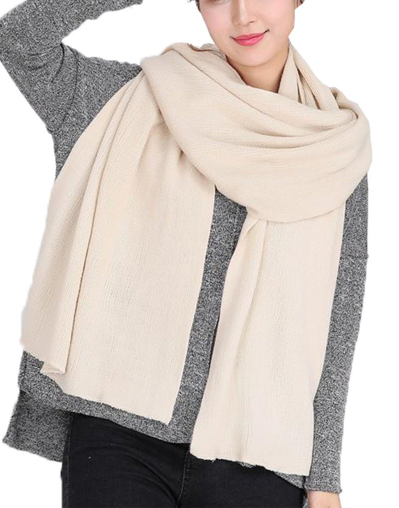 Wander Agio Women's Warm Long Shawl Winter Scarfs Large Scarf Pure Color Beige - Image 1
