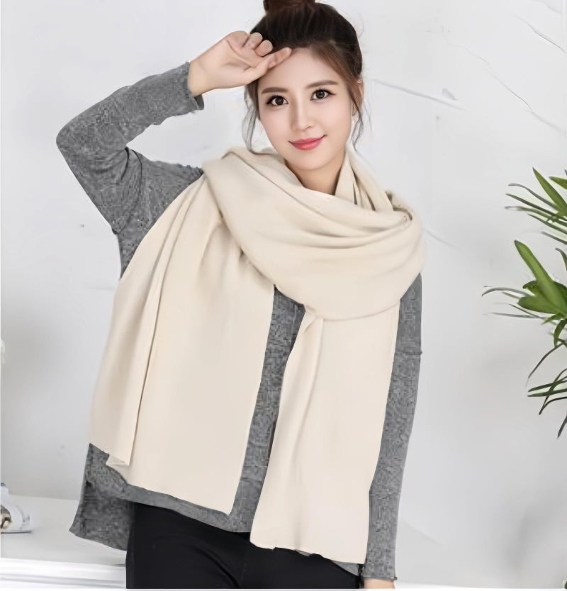 Wander Agio Women's Warm Long Shawl Winter Scarfs Large Scarf Pure Color Beige - Image 4