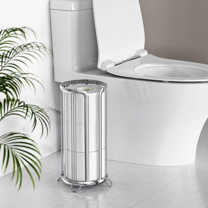 Epicano Toilet Paper Holder Stand  Freestanding Bathroom Tissue Organizer  Minimalistic Storage Solution  Reserve Mega Rolls Stylish Bathroom Floor Toilet Paper Stand Silver - Image 1