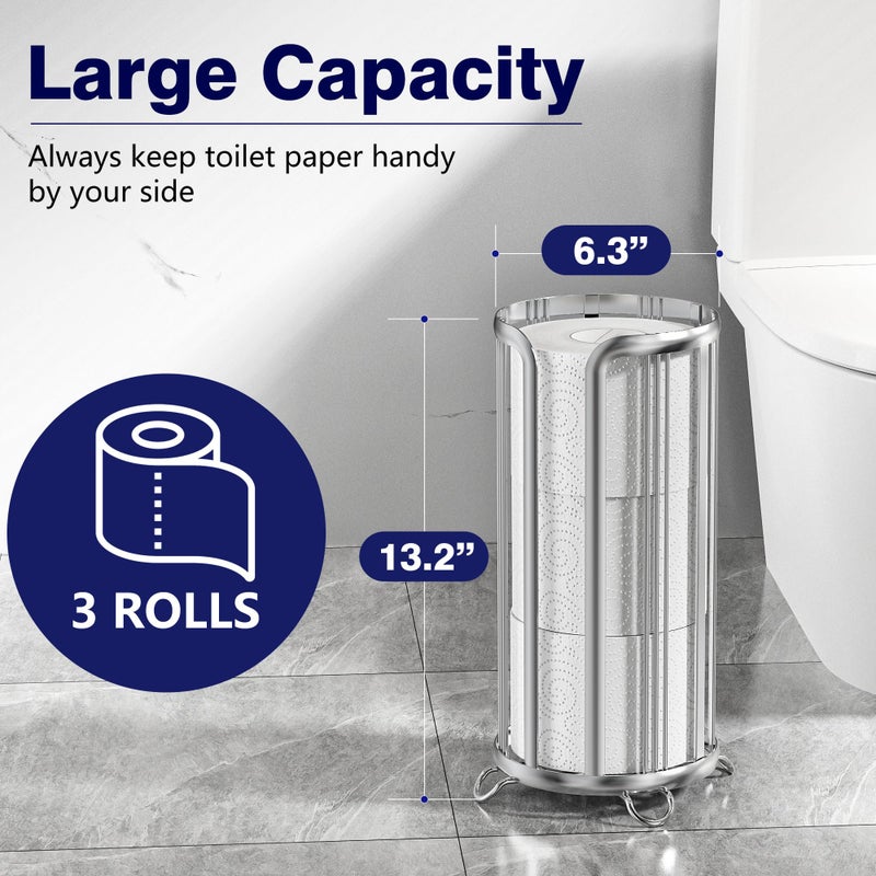 Epicano Toilet Paper Holder Stand  Freestanding Bathroom Tissue Organizer  Minimalistic Storage Solution  Reserve Mega Rolls Stylish Bathroom Floor Toilet Paper Stand Silver - Image 3