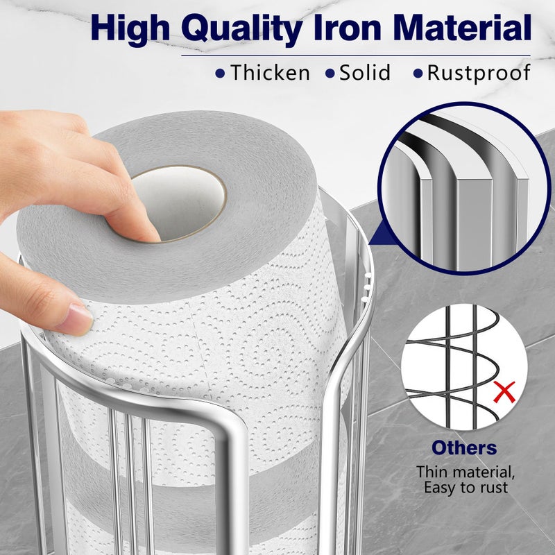 Epicano Toilet Paper Holder Stand  Freestanding Bathroom Tissue Organizer  Minimalistic Storage Solution  Reserve Mega Rolls Stylish Bathroom Floor Toilet Paper Stand Silver - Image 4
