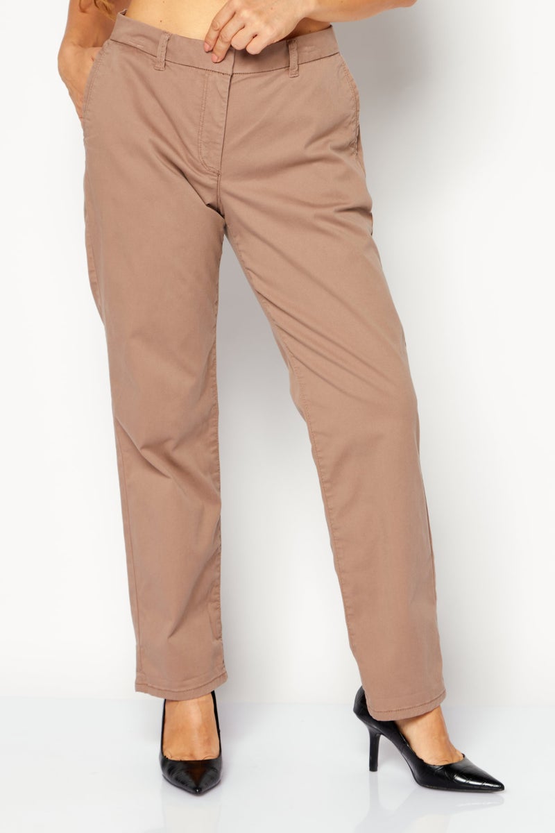 ESPRIT Women Regular Fit Solid Pant, Taupe - Image 1