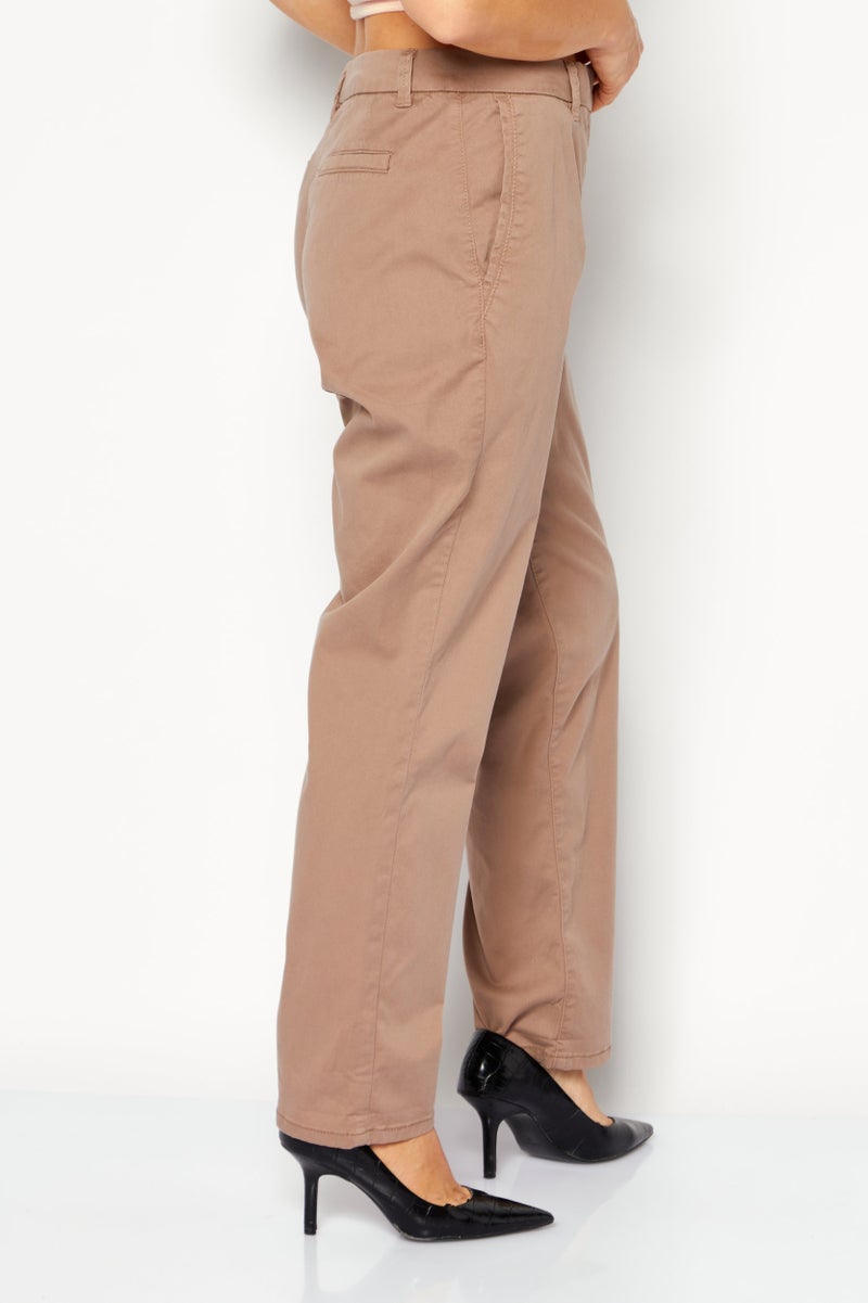 ESPRIT Women Regular Fit Solid Pant, Taupe - Image 4