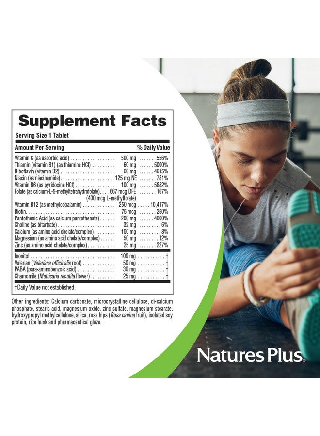 NaturesPlus Mega-Stress Complex, Sustained Release - 90 Vegetarian Tablets - B Complex, Vitamin C Supplement, Chamomile & Herbs - Gluten-Free - 90 Servings - Image 5