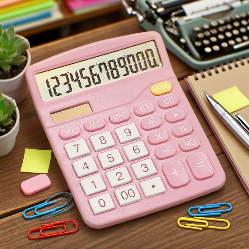 آلة حاسبة كبيرة الخطوط مكونة من 12 رقماً آمنة ضد السقوط، بلون "دستي روز"، للامتحانات والمكاتب والفصول الدراسية والاختبارات والمحاسبة المالية والعمليات التجارية، فائقة الرقة ومتينة، أساسية للطلاب والمعلمين والمحترفين. - Image 3