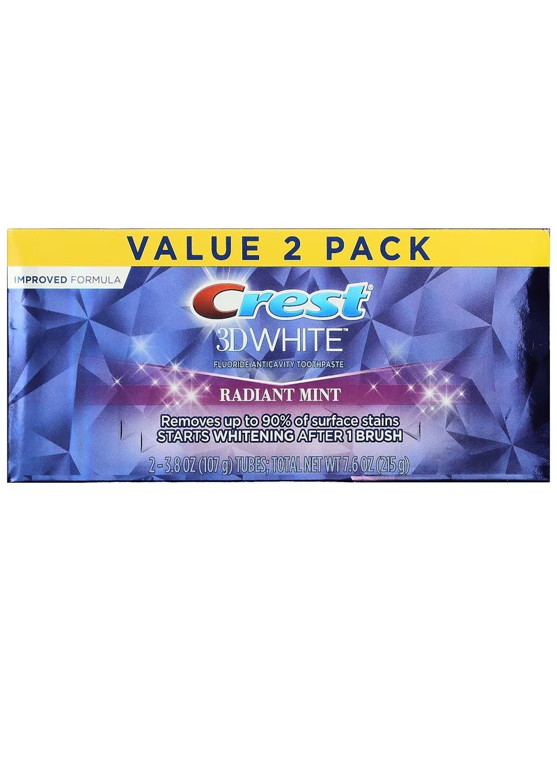 Crest 2-Piece 3D White Fluoride Anti Cavity Radiant Mint Toothpaste - Image 3