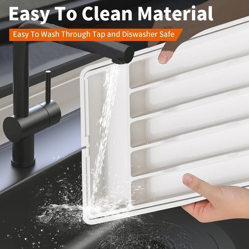 Harmony Home منظم أدوات المطبخ القابل للتوسيع من هارموني هوم – صينية أدوات قابلة للتعديل، فاصل أدوات المائدة وحامل أدوات المائدة للملاعق والشوك والسكاكين – تخزين كبير في درج بلاستيكي – أبيض - Image 4