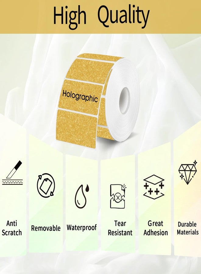 STARLIBOO 3x2 Inch Holographic Thermal Labels, Glitter Gold Thermal Sticker Labels, Waterproof Thermal Printer Stickers for Price, Barcode, Name, Custom Logo Design, 200 Pcs/Roll - Image 3
