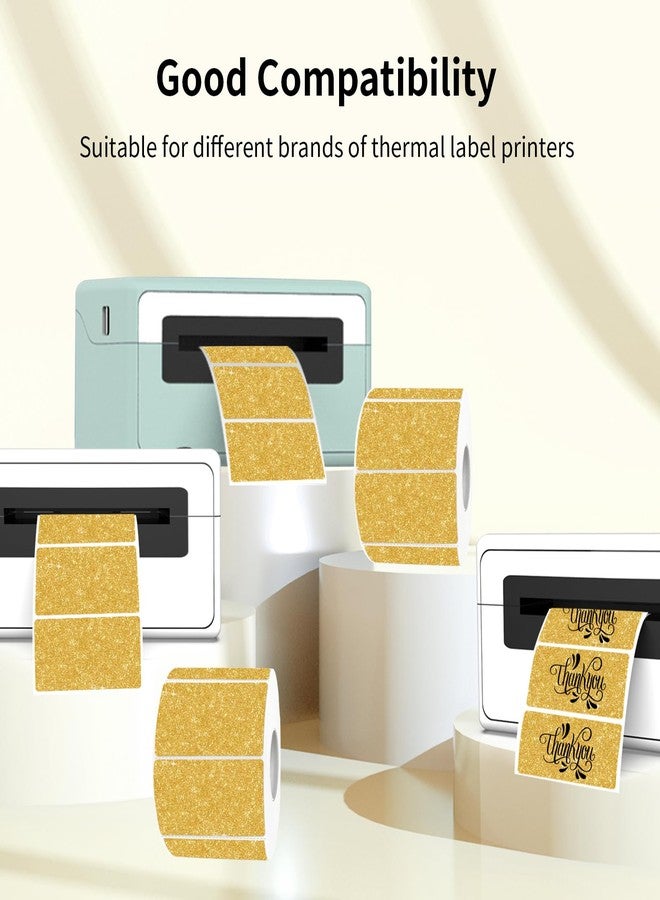 STARLIBOO 3x2 Inch Holographic Thermal Labels, Glitter Gold Thermal Sticker Labels, Waterproof Thermal Printer Stickers for Price, Barcode, Name, Custom Logo Design, 200 Pcs/Roll - Image 2