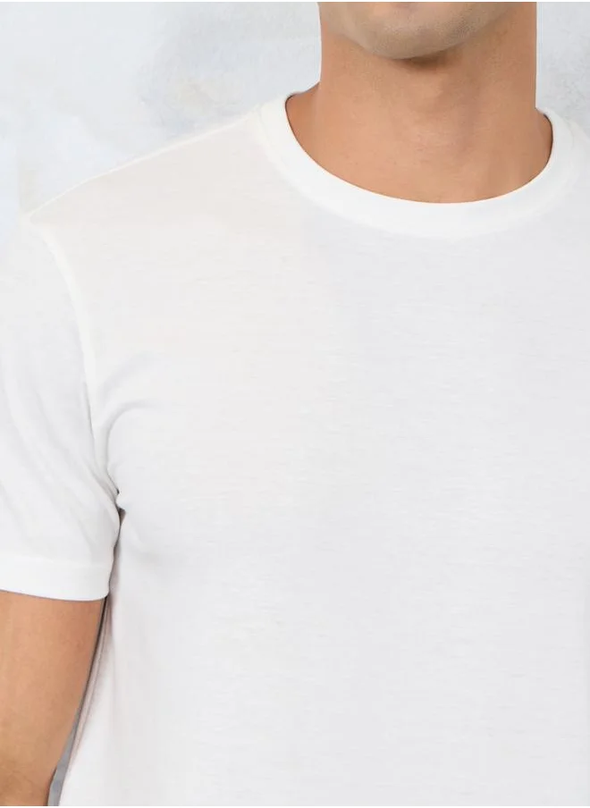 ستايلي Styli Solid Regular Fit Cotton Rich T-Shirt