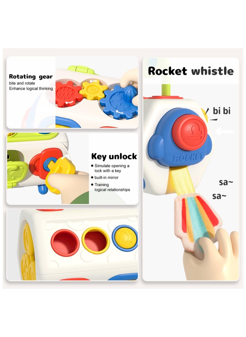XiuWoo - Montessori Toys for Toddlers 9 Activity Panels Cube Toys Multiple Sensory Perception with Hand and Eye for Baby Encourage the Development of Hand-eye Coordination and Fine Motor Skills - Image 1