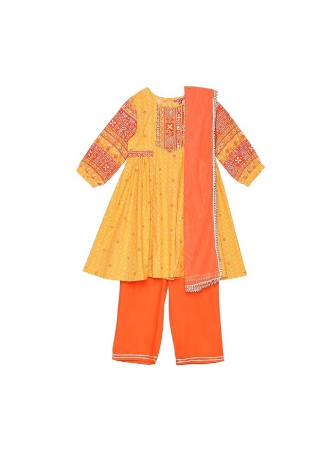 BIBA Girl Cotton Gathered Printed KURTA WITH PANT AND DUPATTA 6TO7Y - Image 3