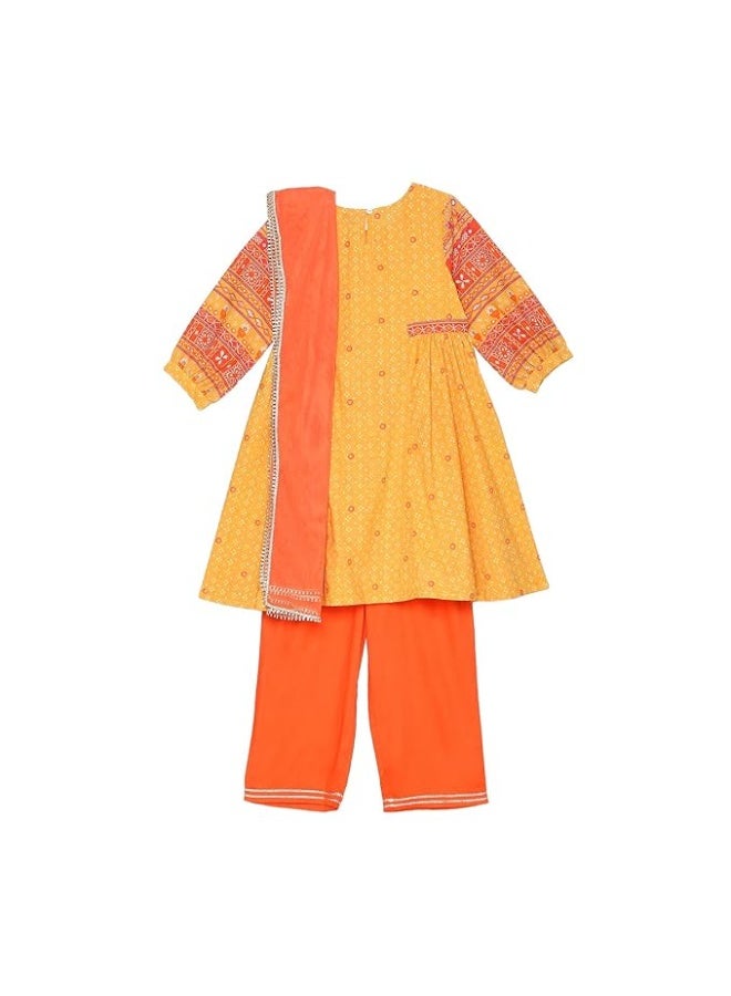 BIBA Girl Cotton Gathered Printed KURTA WITH PANT AND DUPATTA 6TO7Y - Image 4