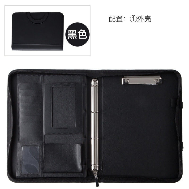 Zhe Ben Hang Multifunctional Leather A4 Zipper File Folder with Handle, Large Capacity Business Meeting Manager Organizer - Image 1