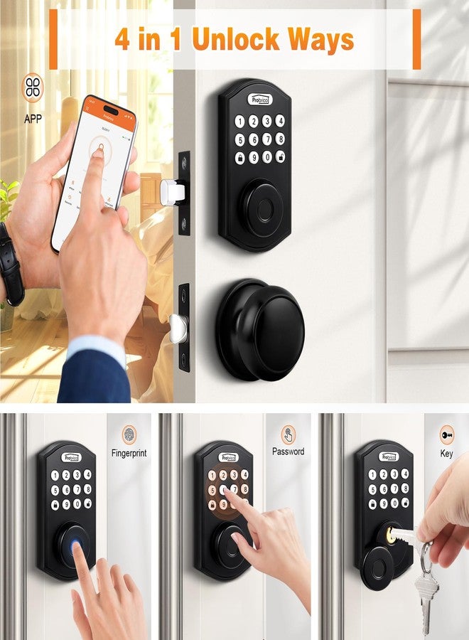 Probrico Smart Keyless Entry Door Lock with Handle Set, Fingerprint Digital Door Lock for Front Door, Door Knob with Electronic Keypad Deadbolt Lock, Auto Lock, App, Black - Image 2