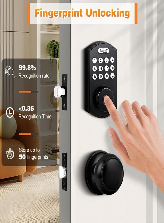 Probrico Smart Keyless Entry Door Lock with Handle Set, Fingerprint Digital Door Lock for Front Door, Door Knob with Electronic Keypad Deadbolt Lock, Auto Lock, App, Black - Image 5