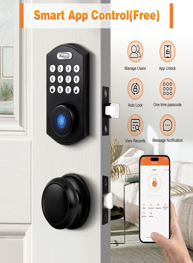 Probrico Smart Keyless Entry Door Lock with Handle Set, Fingerprint Digital Door Lock for Front Door, Door Knob with Electronic Keypad Deadbolt Lock, Auto Lock, App, Black - Image 4