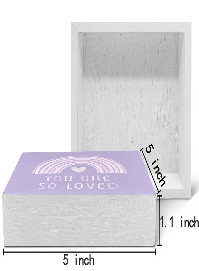 SRADMO You Are So Loved Rainbow Heart Wood Box Sign Desk Decor, Purple Kids Inspirational Quotes Wooden Block Box Sign Decoration for Kids Room Nursery Playroom Shelf Table Decorative Accessories - Image 2