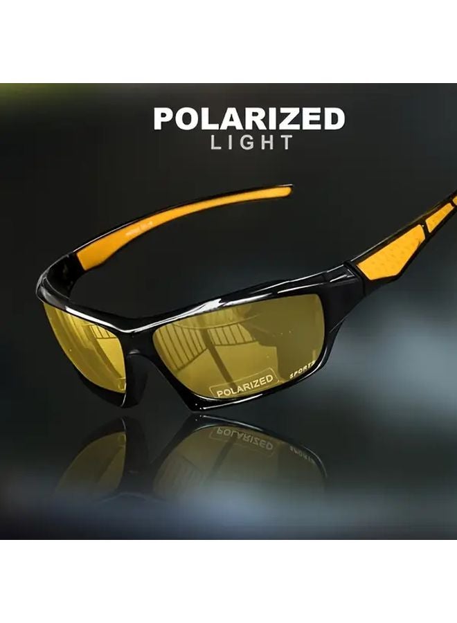 Men Polarized Sports Glasses with Color Changing Lenses C3 Yellow Frame Windproof for Fishing Riding Driving - Image 1